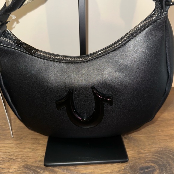 NWT True Religion Black and Tan Crossbody Bag with coin purse and guitar strap. - Picture 7 of 11